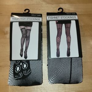 Black Fishnet & Thigh-High Stockings Set - Women